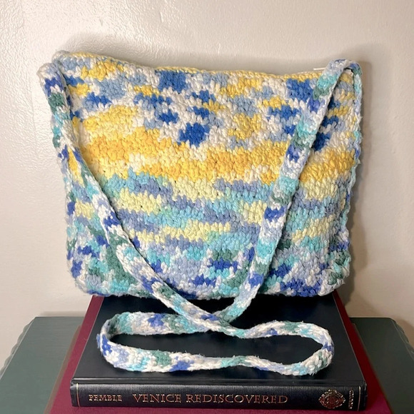 Multicolored Crochet 100% Cotton Crossbody Bag - Picture 1 of 9